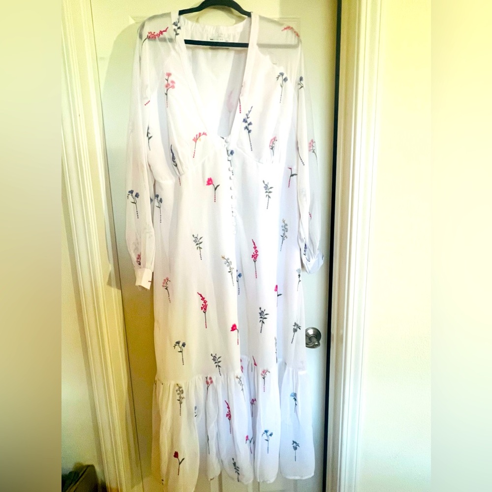 ASOS Curve White Maxi Dress with Pink & Gray Floral Print